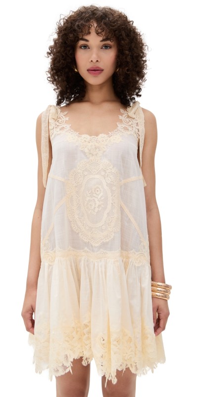 Zimmermann Cascadian Lace Mini Dress Cream