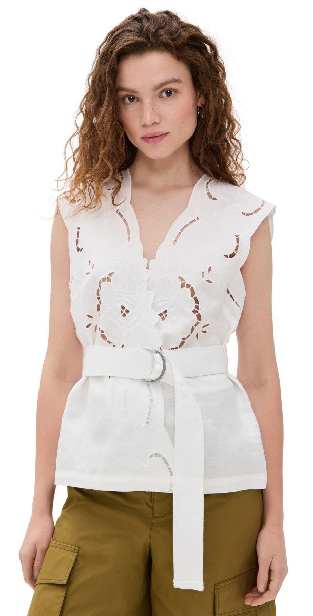 Sea Dahlia Eyelet Vest with Belt Pearl