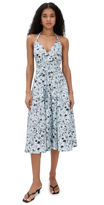 Proenza Schouler White Label Ellison Dress in Printed Poplin Frost/Black