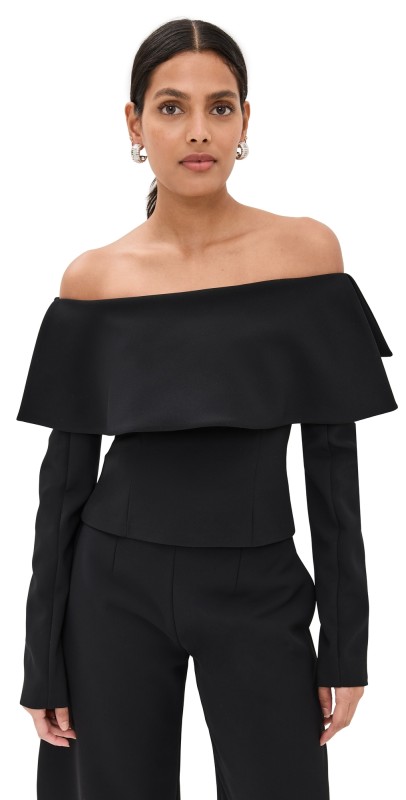 A. W.A. K.E. MODE Long Sleeve Top with Exaggerated Collar Black