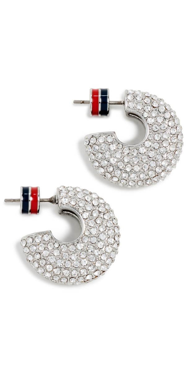 Clare V. Le Hoop Pave Earrings Clear/Rhodium