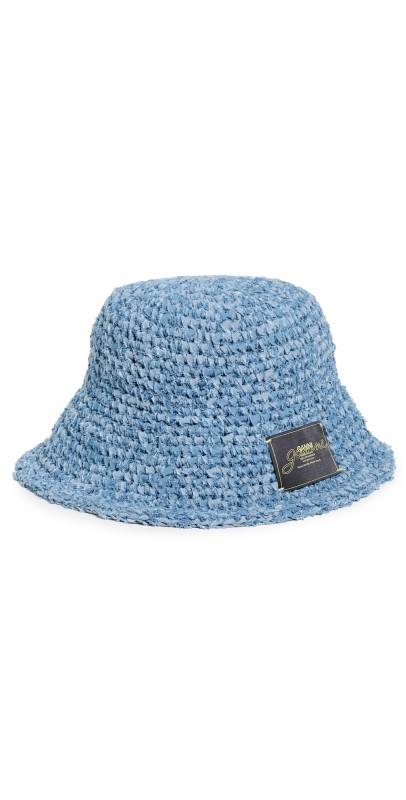 GANNI Denim Hand Knit Bucket Hat Light Indigo