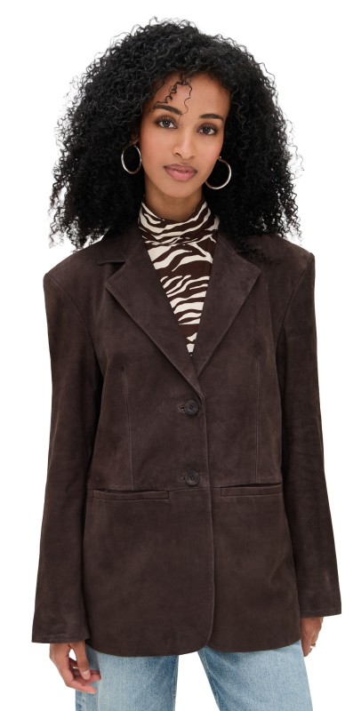 Reformation Veda Leon Oversized Suede Blazer Mole Suede
