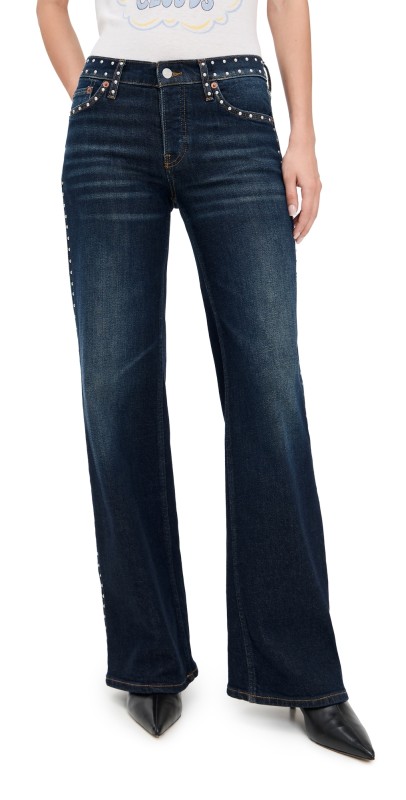 RE/DONE Studded Mid Rise Wide Leg Jeans Barely Worn Stud