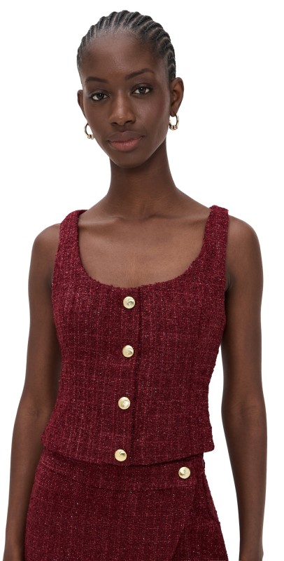 endless rose Tweed Scoop Neck Buttoned Top Merlot