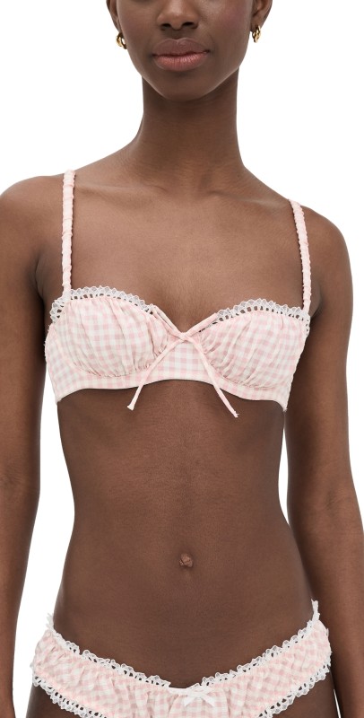 For Love & Lemons Petal Gingham Underwire Bra Pink