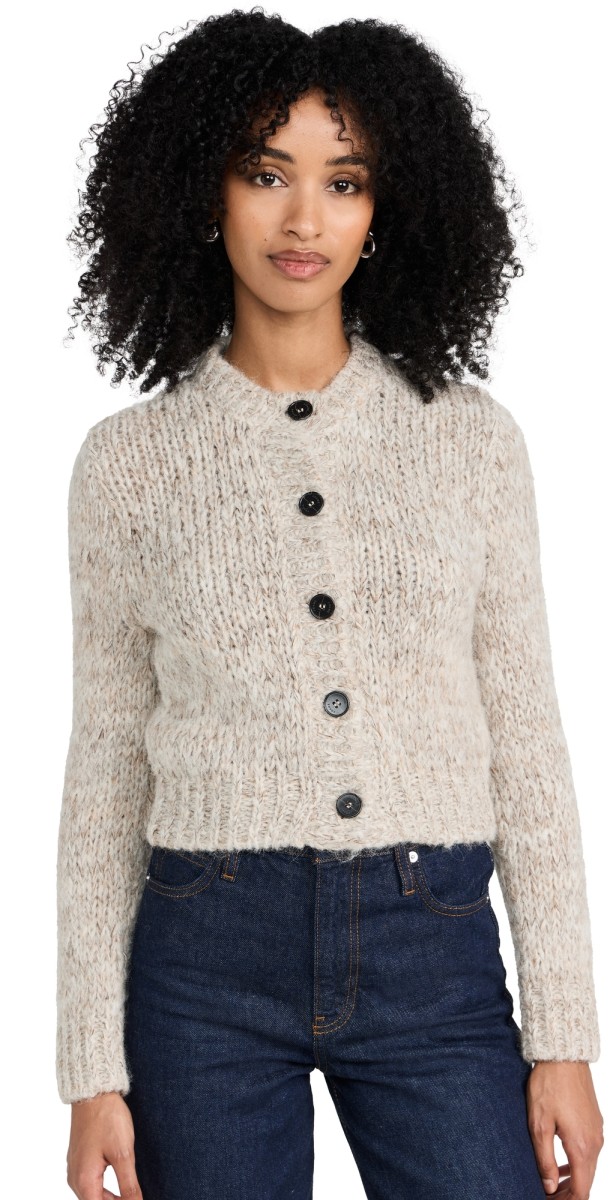 FRAME Marl Cardi Alpaca Sweater Oatmeal Heather Multi
