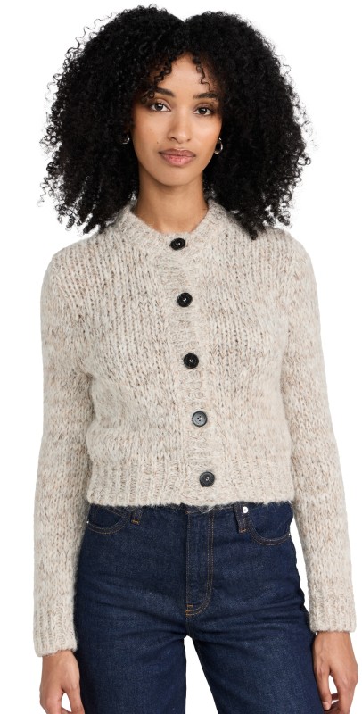FRAME Marl Cardi Alpaca Sweater Oatmeal Heather Multi