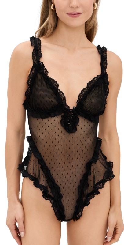 Free People Heart To Heart Thong Bodysuit Black