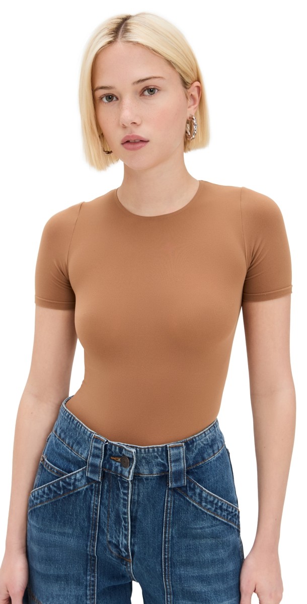 Commando Ballet Short Sleeve Thong Bodysuit Cocoa