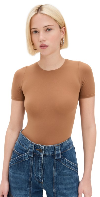 Commando Ballet Short Sleeve Thong Bodysuit Cocoa
