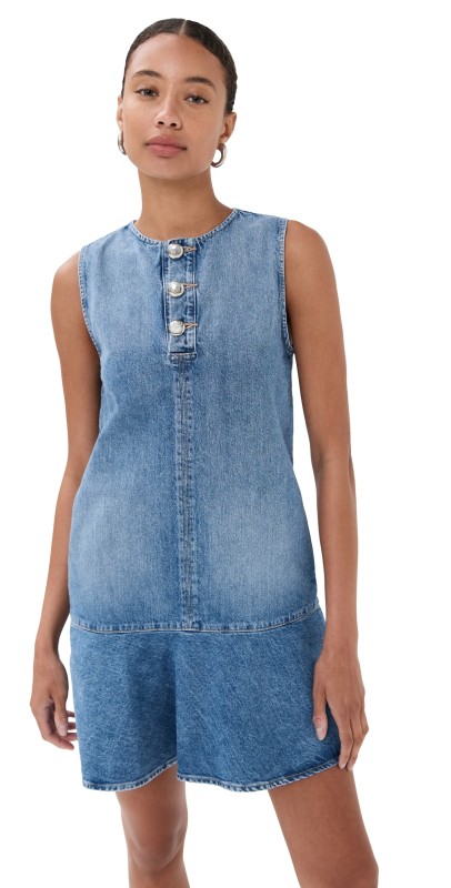 Brandon Maxwell The Rosie Crew Neck Mini Dress Medium Vintage Wash