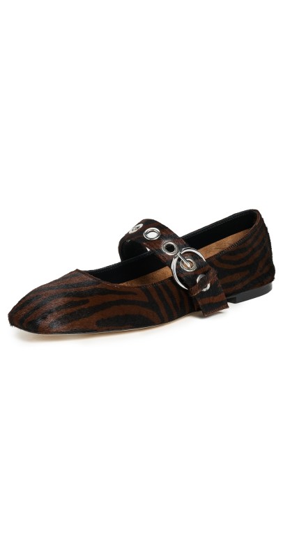 AEYDE Uma Eyelet Zebra Ponyhair Moka Flats Moka
