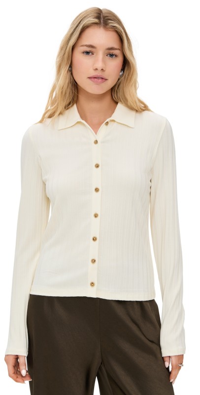 Vince Rib Collared Button Up Vanille