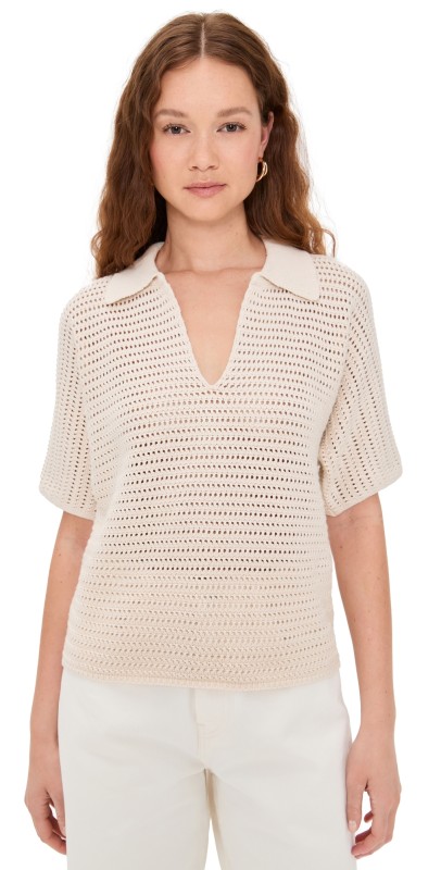 Faherty Seacoast Crochet Polo Cream