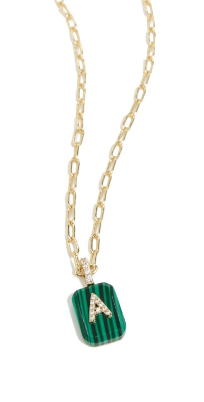 By Adina Eden Initial X Malachite Dog Tag Necklace A