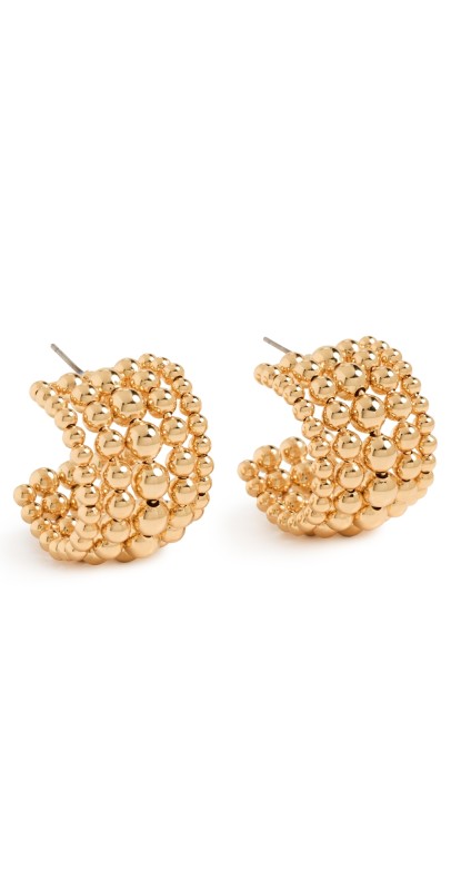 Kenneth Jay Lane Gold Beads Hoop Pierced Earrings Polished Gold