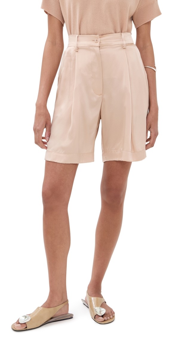 Sablyn Emerson High Rise Pleated Shorts Pink Sand