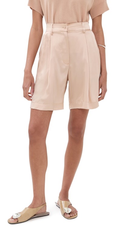 Sablyn Emerson High Rise Pleated Shorts Pink Sand