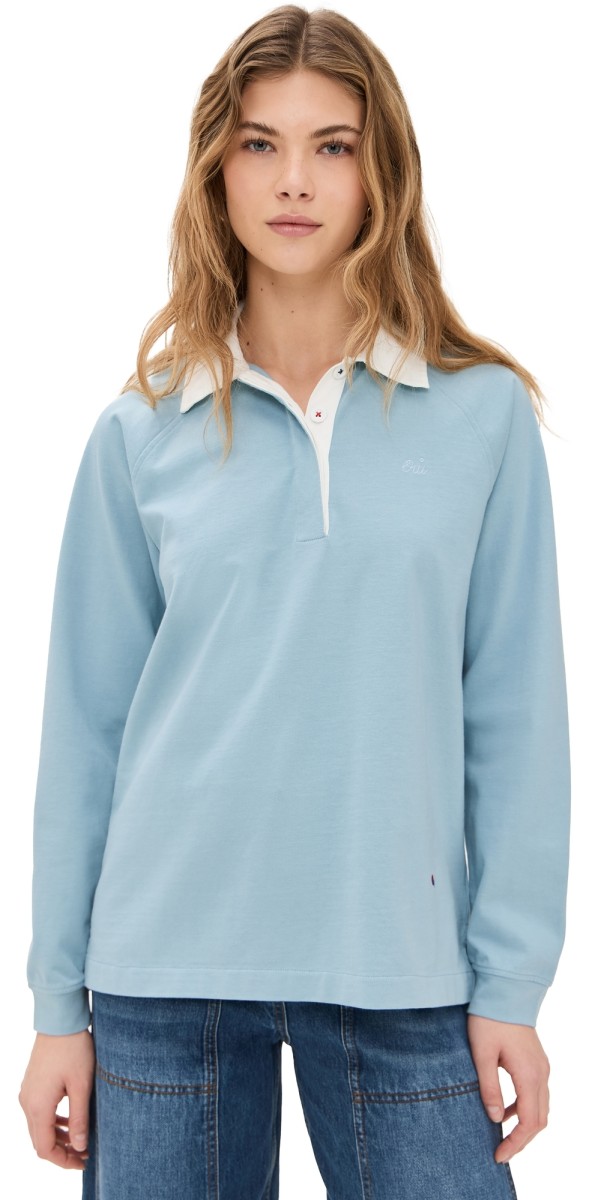 Clare V. Le Rugby Tee Dusty Blue w/ Embroidered Oui
