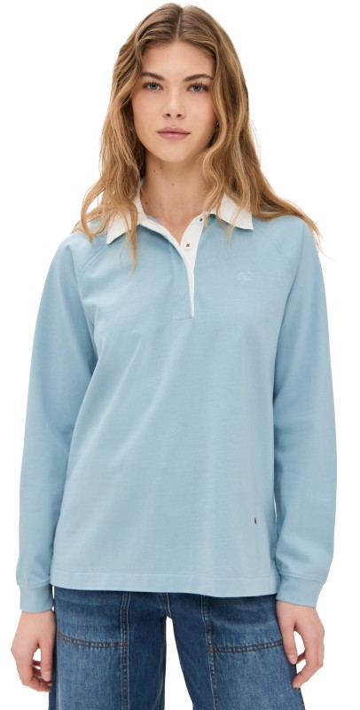 Clare V. Le Rugby Tee Dusty Blue w/ Embroidered Oui