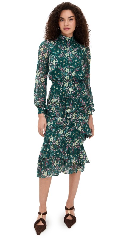 SALONI Isa Ruffle Dress Opaline Vert