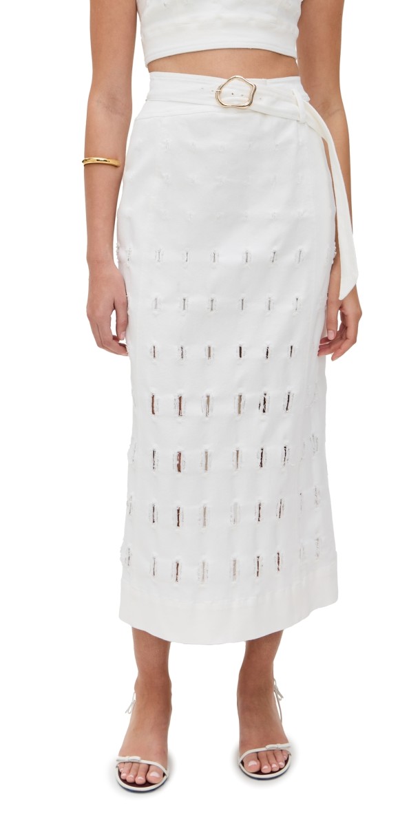 AMUR Jay Textured Twill Midi Skirt Sea Salt