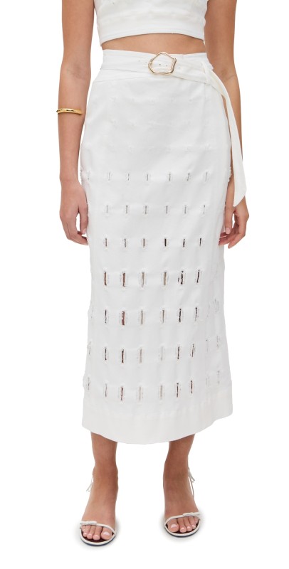 AMUR Jay Textured Twill Midi Skirt Sea Salt