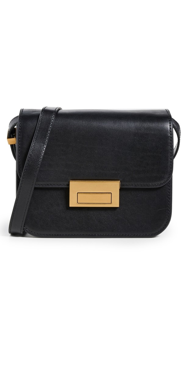 Loeffler Randall Desi Leather Flap Crossbody Bag Black