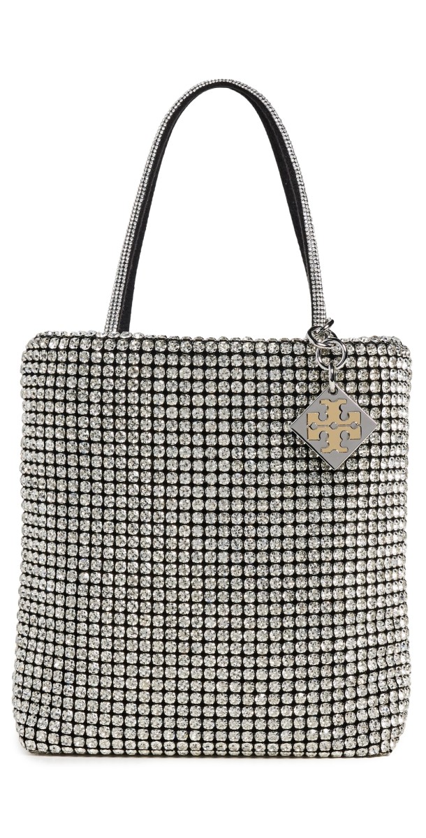 Tory Burch Night Owl Crystal Embellished Mini Tote Silver