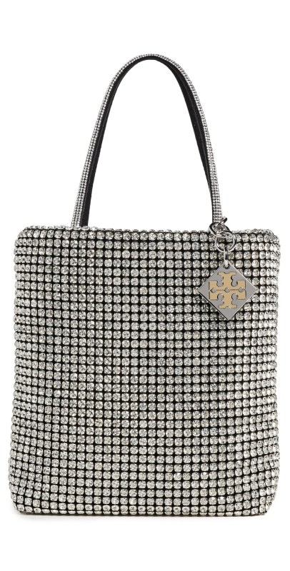 Tory Burch Night Owl Crystal Embellished Mini Tote Silver