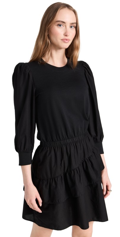 Nation LTD Tenley Ruffled Combo Mini Dress Jet Black