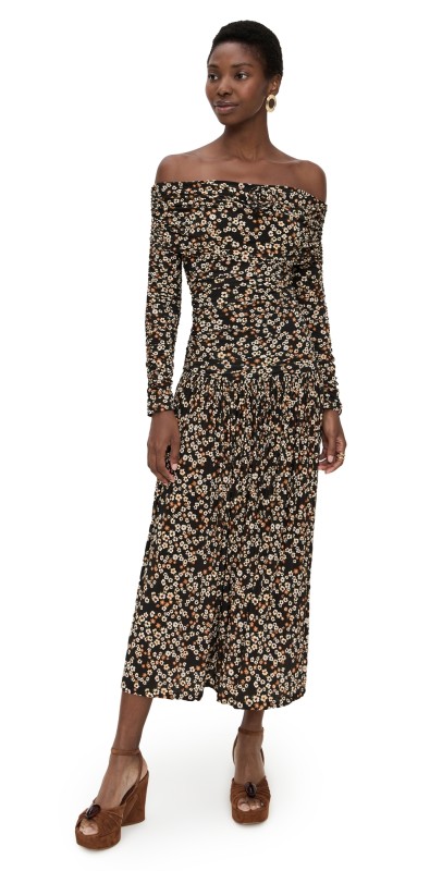 FARM Rio Tiny Flowers Long Sleeve Maxi Dress Tiny Flowers Black