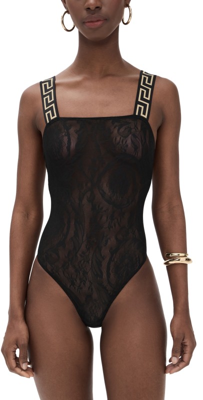 Versace Tulle Barocco Jacquard + Iconic Elastic Bodysuit Black