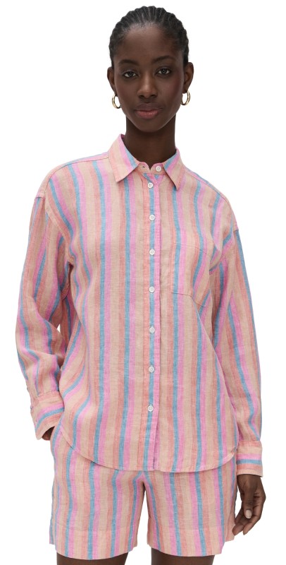 Faherty Laguna Linen Relaxed Shirt Cabana Multi Stripe