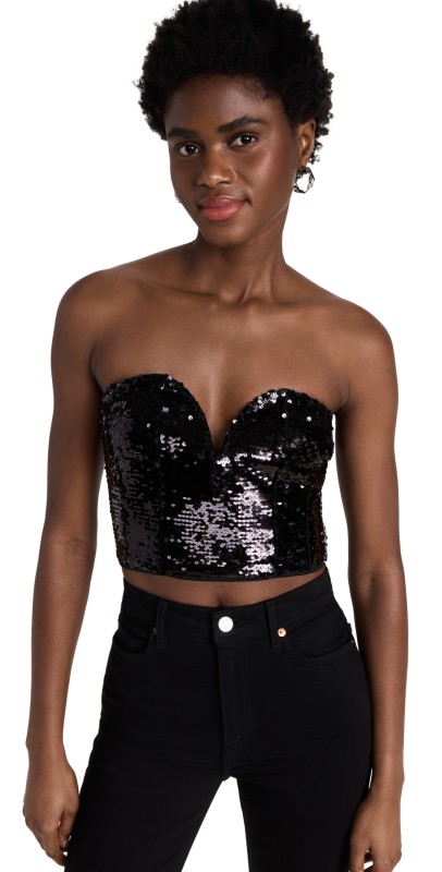 English Factory Sequin Sweetheart Corset Top Black