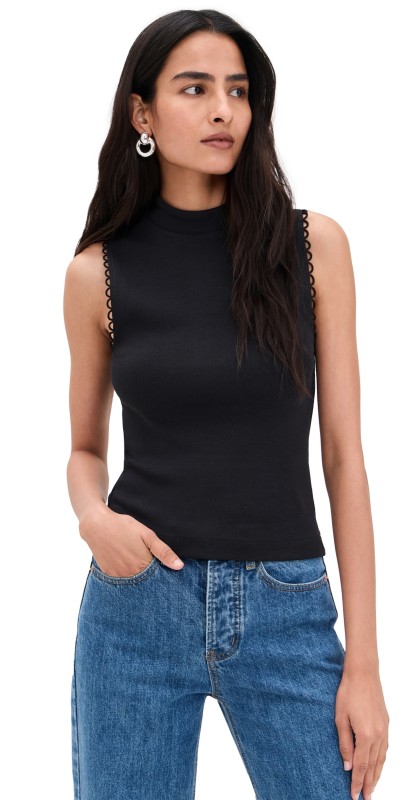 RE/DONE Mock Neck Scallop Tank Black
