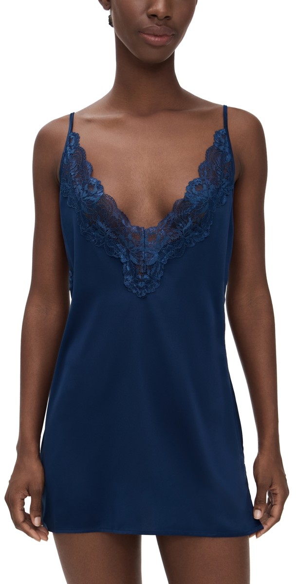Bluebella Isabella Luxury Satin Short Chemise Navy Peony