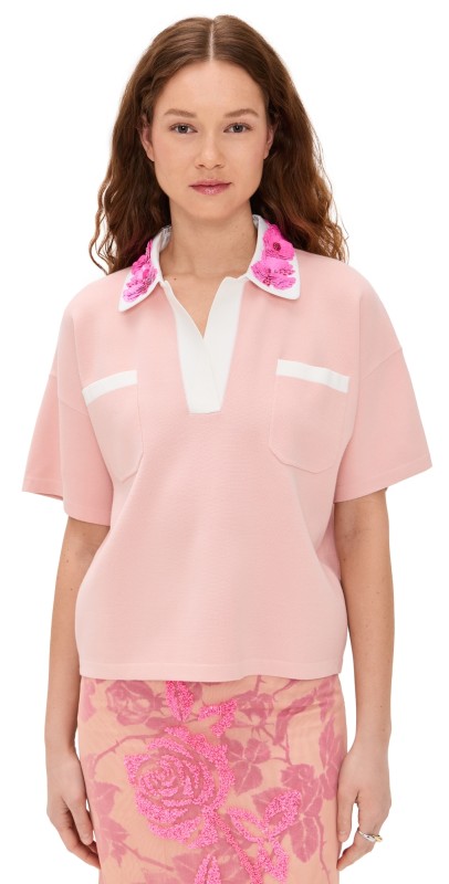 ESSENTIEL ANTWERP Hoiseau Embroidered Polo Marzipani