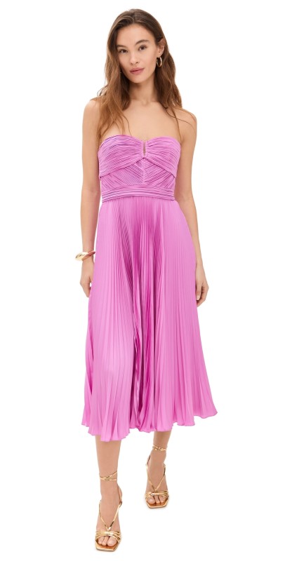 AMUR Harden Pleated Strapless Midi Dress Pink Pearl