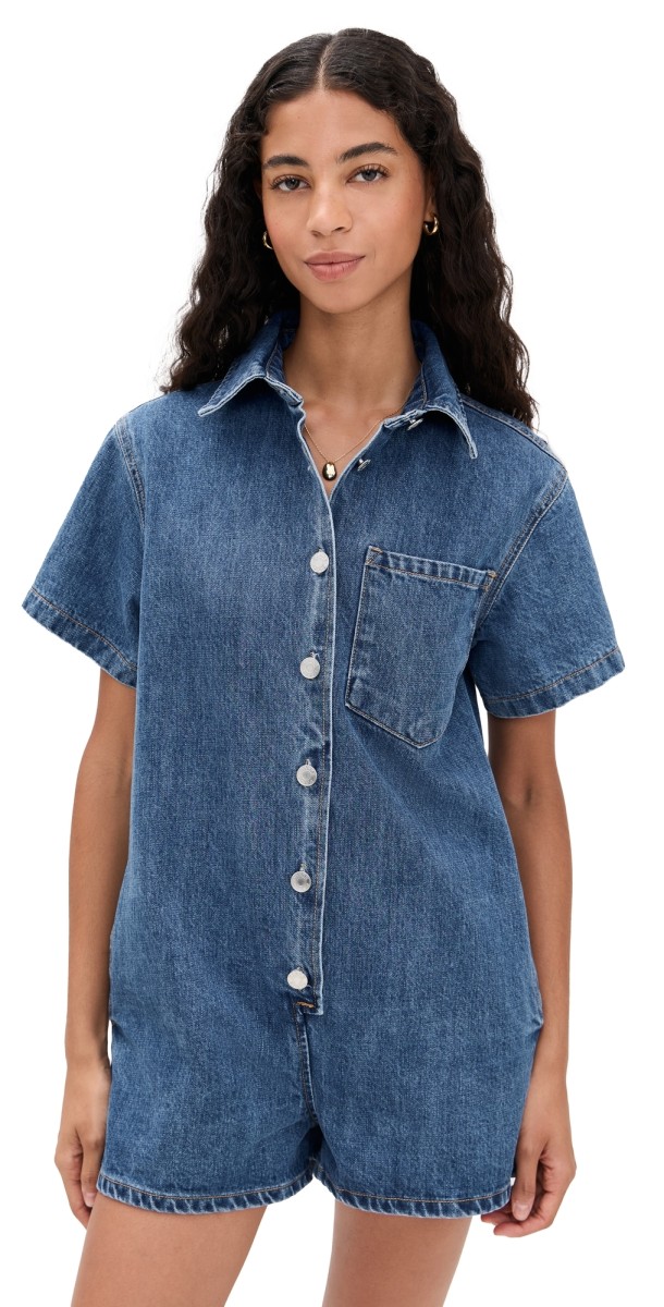 PARKE Short Sleeve Romper Medium Wash
