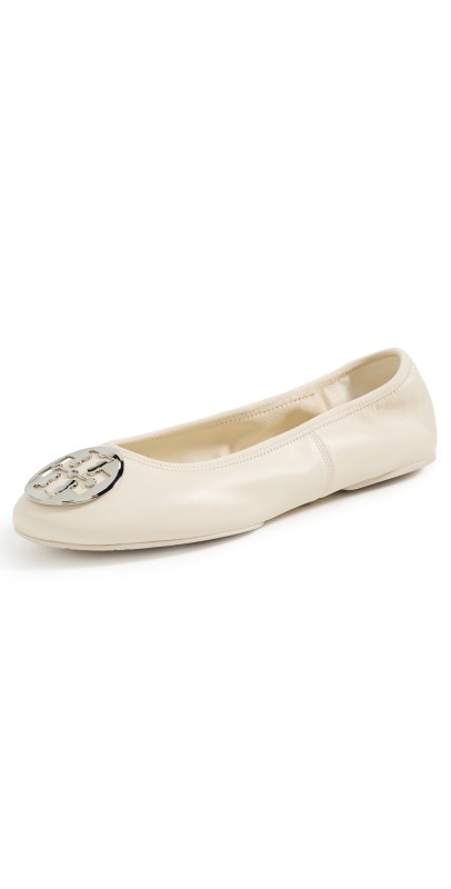 Tory Burch Reva Ballet Flats Light Cream/Silver