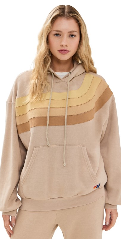 Aviator Nation Wave Stripe 4 Relaxed Pullover Hoodie Sand/Sand