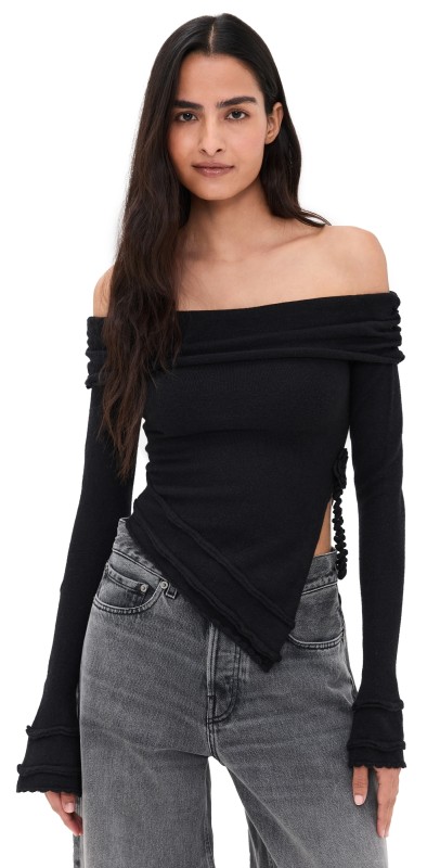 GUIZIO Soler Fold Over Knit Top Black