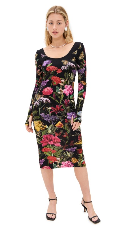 alice + olivia Delora Scoop Neck Midi Dress Secret Garden