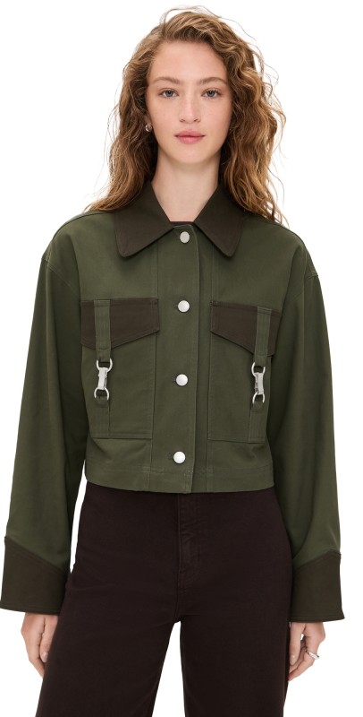 Avec Les Filles Oversize Crop Trucker Jacket Olive