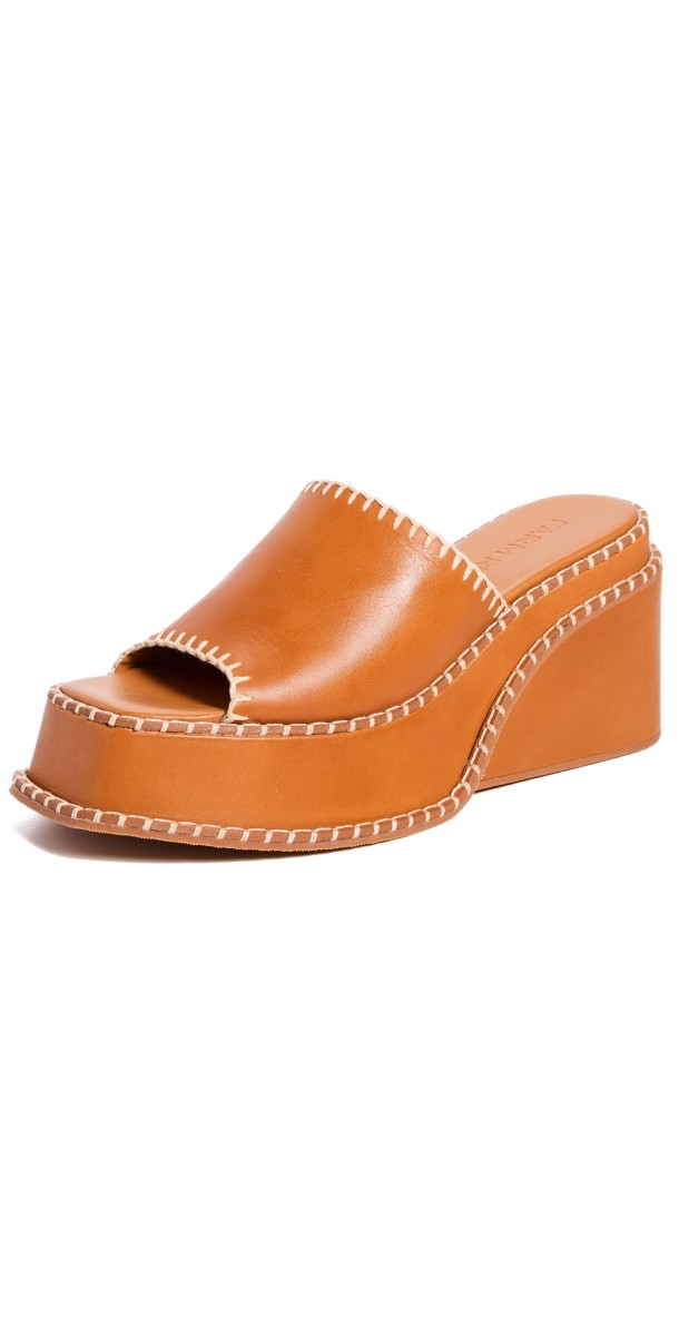 FARM Rio Camel Wedge Mule Sandals Camel