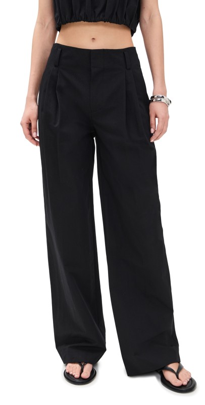 Vince High Rise Pleated Wide Leg Trousers Black