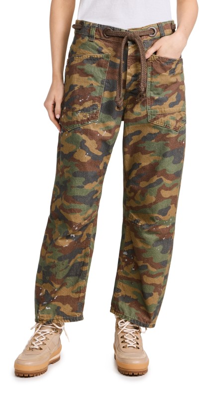 Free People Moxie Printed Jeans Green Mult Combo