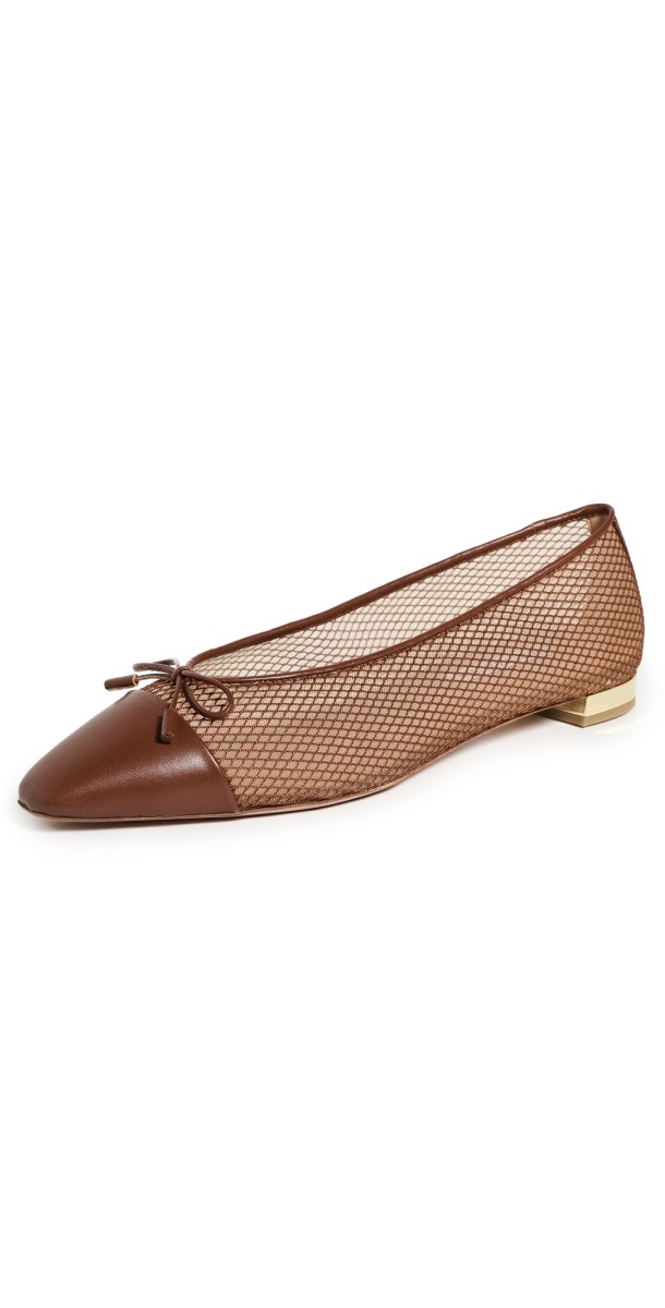 Aquazzura Gioia Mesh Flats Tobacco/Rich Cognac